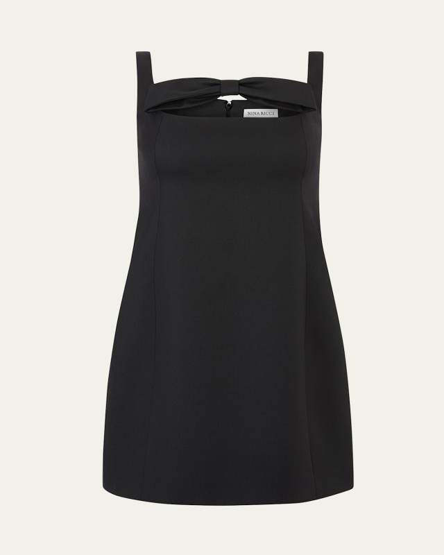 Square Neckline Cutout Bow Wool Mini Dress
